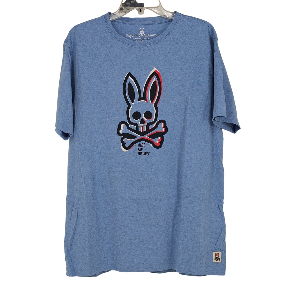 Psycho Bunny Graphic T-Shirt XL Blue Made for Mischief Streetwear Skater Casual